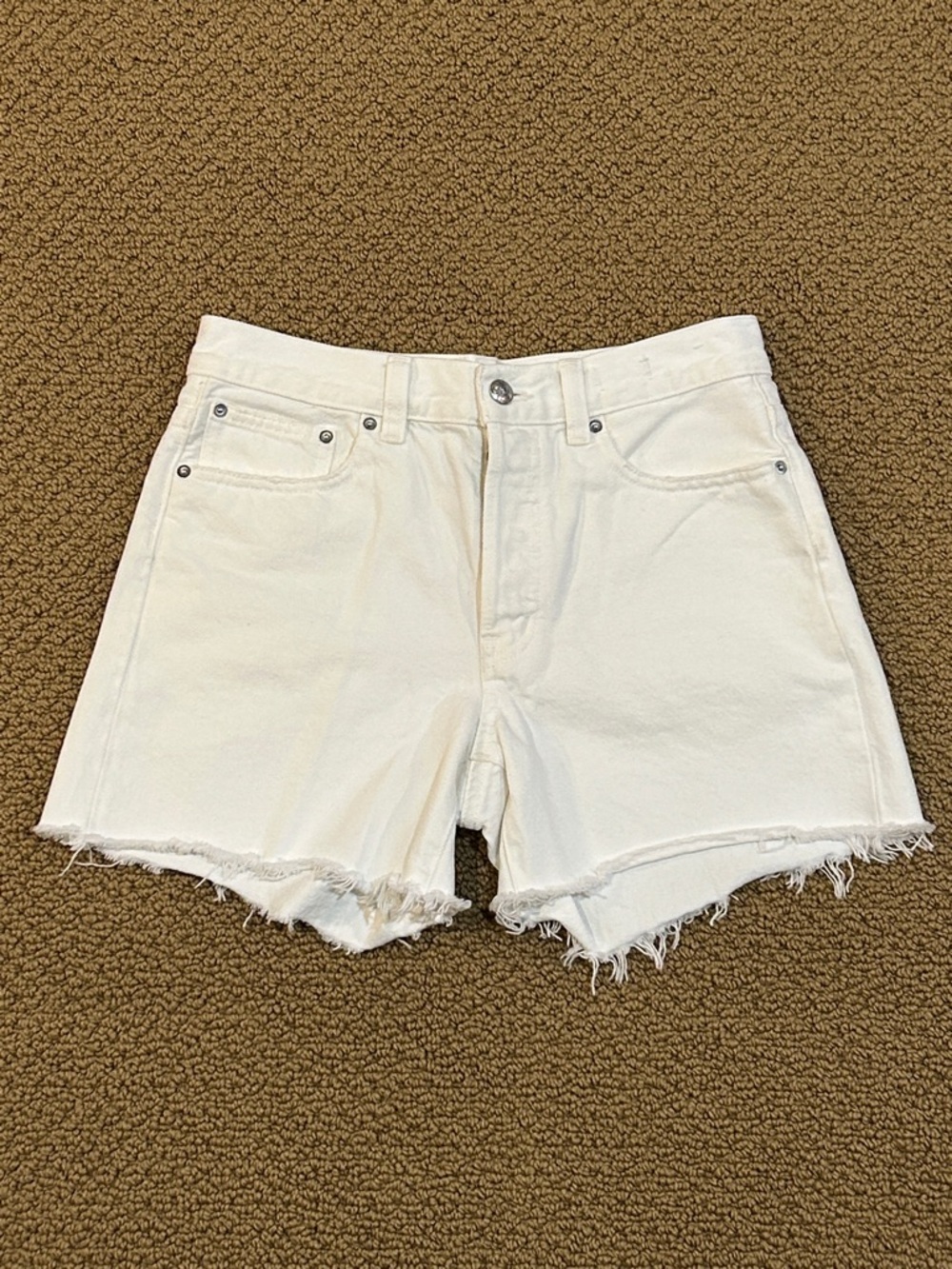 Madewell The Brynn Long Short size 24 Pure White Distressed Button Fly Preppy